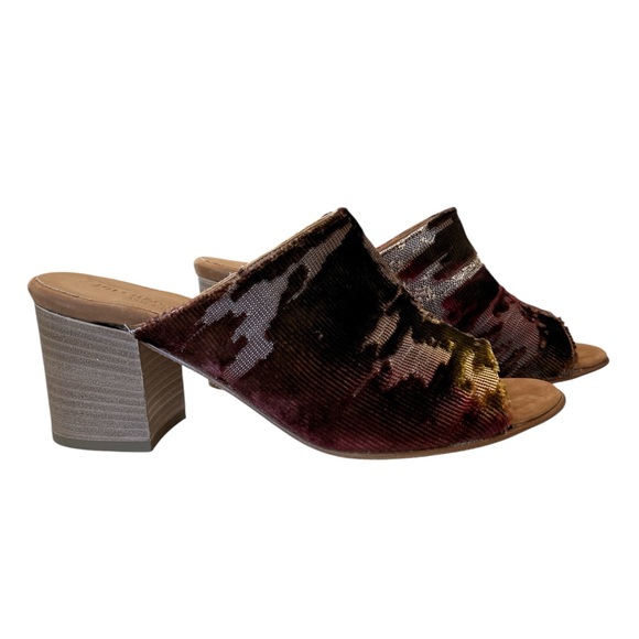 ITALIAN “Firenze Studio” Velvet & Leather Mule Heels Size 8 Block Heel - Picture 12 of 12